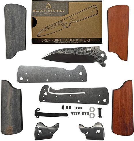 Black Sierra Folding Pocket Knife Building Kit – Custom Hammered Steel Blade, Wood Handle Options, DIY Knife Kit for Men & Women, Holiday Gift Ideas for Him in Kuwait