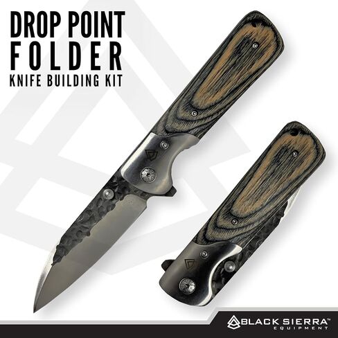 Black Sierra Folding Pocket Knife Building Kit – Custom Hammered Steel Blade, Wood Handle Options, DIY Knife Kit for Men & Women, Holiday Gift Ideas for Him in Kuwait