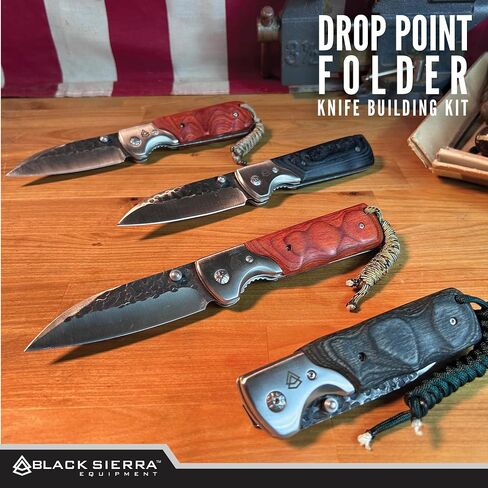 Black Sierra Folding Pocket Knife Building Kit – Custom Hammered Steel Blade, Wood Handle Options, DIY Knife Kit for Men & Women, Holiday Gift Ideas for Him in Kuwait