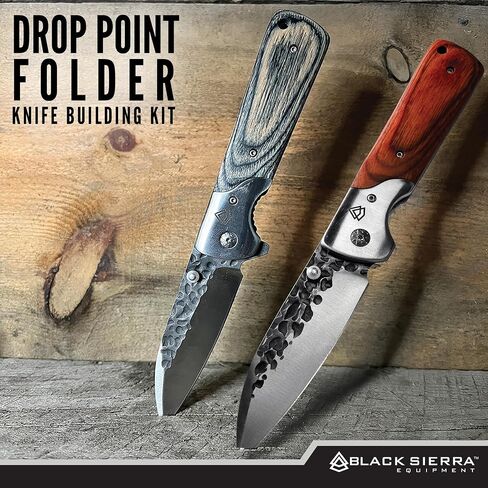 Black Sierra Folding Pocket Knife Building Kit – Custom Hammered Steel Blade, Wood Handle Options, DIY Knife Kit for Men & Women, Holiday Gift Ideas for Him in Kuwait