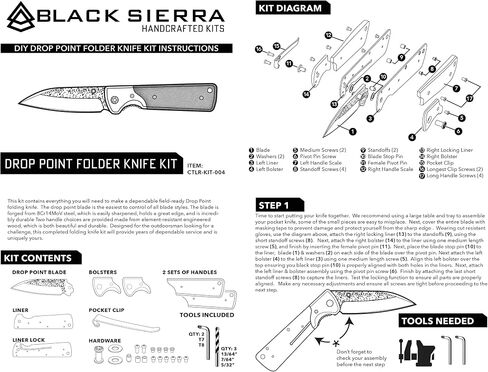 Black Sierra Folding Pocket Knife Building Kit – Custom Hammered Steel Blade, Wood Handle Options, DIY Knife Kit for Men & Women, Holiday Gift Ideas for Him in Kuwait