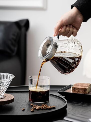Pour Over Coffee Maker 24 oz/700 ml, Pour Over Coffee Dripper with 40 Filters, Borosilicate Glass Carafe, Walnut Handle, Lid, Clear, For Home Café Camping (24 OZ/700 ML) in Saudi Arabia