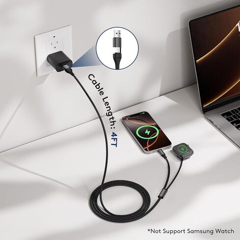 2-in-2 USB A/C to iWatch/USB C Multiple Portable Travel Charger Cable in Kuwait
