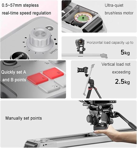 Motorized Camera Slider with 125° Panorama, App & Button Control, 5.5-11lbs Load Capacity, Perfect for Time-Lapse, Video Shooting & Dolly Moves. in Kuwait