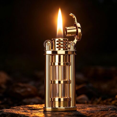 Vintage Trench Lighters, Transparent Oil Tank, Unique Kerosene Soft Flame Lighter Fluid Refillable, Cool Metal Trench Lighter, Gifts for Men, Birthday, Father’s Day, Valentine’s Day (Gold, No Fuel) in Kuwait
