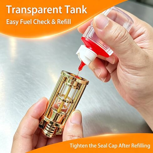 Vintage Trench Lighters, Transparent Oil Tank, Unique Kerosene Soft Flame Lighter Fluid Refillable, Cool Metal Trench Lighter, Gifts for Men, Birthday, Father’s Day, Valentine’s Day (Gold, No Fuel) in Kuwait