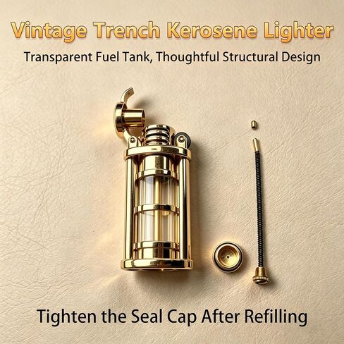 Vintage Trench Lighters, Transparent Oil Tank, Unique Kerosene Soft Flame Lighter Fluid Refillable, Cool Metal Trench Lighter, Gifts for Men, Birthday, Father’s Day, Valentine’s Day (Gold, No Fuel) in Kuwait