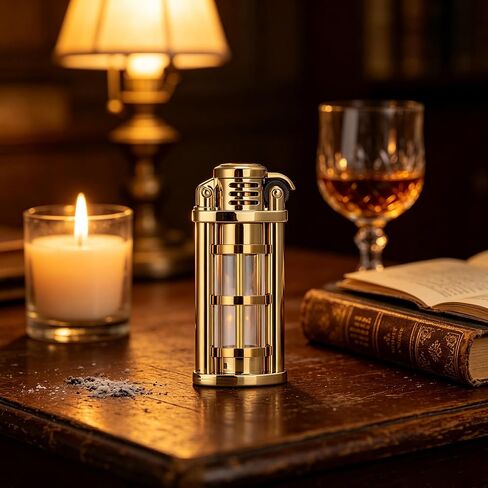 Vintage Trench Lighters, Transparent Oil Tank, Unique Kerosene Soft Flame Lighter Fluid Refillable, Cool Metal Trench Lighter, Gifts for Men, Birthday, Father’s Day, Valentine’s Day (Gold, No Fuel) in Kuwait