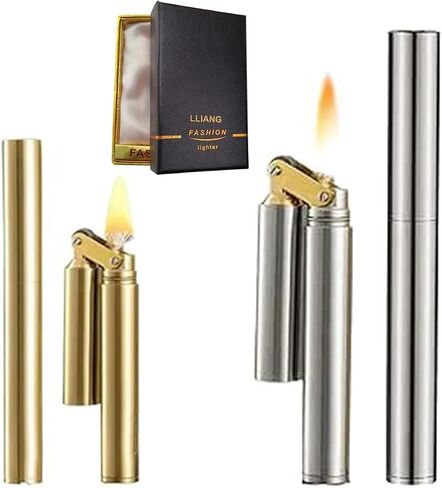 2pcs Torch Lighter Kerosene Windproof Lighter Refillable Adjustable Jet Flame Lighter for Candle Kitchen Grill Camping Jewellery Welding Men's Gift with Gift Box (Silver + Gold)_ in Saudi Arabia