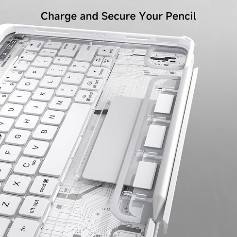Transparent Keyboard Case for iPad Air 11" (M3 2025/M2 2024), Air 5th/4th Gen 10.9" & iPad Pro 11" (4th-1st) - Multi-Touch Trackpad, 360° Rotating Stand, 7-Color Backlit, Pencil Holder, White in Kuwait