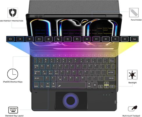 for iPad Pro 11-inch (M4) 2024 Case with Detachable Keyboard : DIY 3-Zone 7 Color Backlight Tablet Keyboard Cases with Touchpad - 11" iPad Pro 2024 (M4) Keyboard Cover with Pen Holder & Kickstand in Kuwait