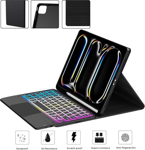 for iPad Pro 11-inch (M4) 2024 Case with Detachable Keyboard : DIY 3-Zone 7 Color Backlight Tablet Keyboard Cases with Touchpad - 11" iPad Pro 2024 (M4) Keyboard Cover with Pen Holder & Kickstand in Kuwait