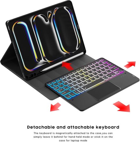 for iPad Pro 11-inch (M4) 2024 Case with Detachable Keyboard : DIY 3-Zone 7 Color Backlight Tablet Keyboard Cases with Touchpad - 11" iPad Pro 2024 (M4) Keyboard Cover with Pen Holder & Kickstand in Kuwait