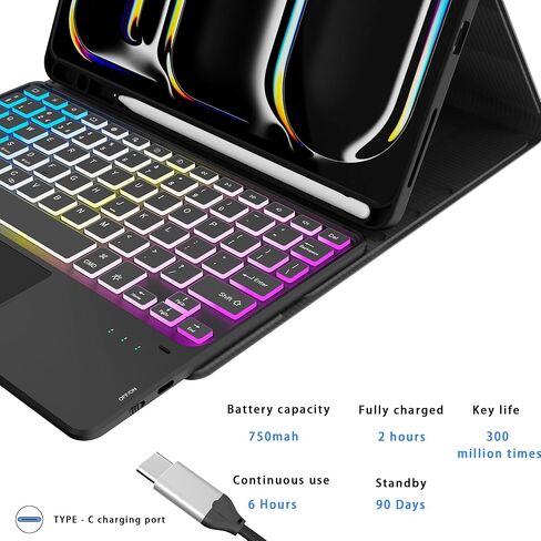 for iPad Pro 11-inch (M4) 2024 Case with Detachable Keyboard : DIY 3-Zone 7 Color Backlight Tablet Keyboard Cases with Touchpad - 11" iPad Pro 2024 (M4) Keyboard Cover with Pen Holder & Kickstand in Kuwait