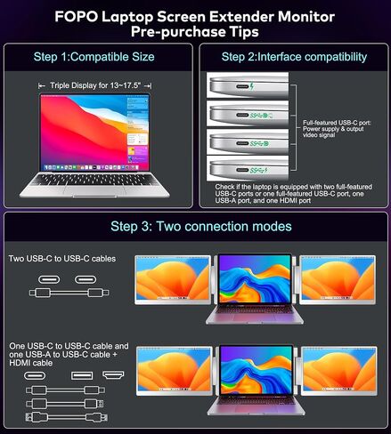 Laptop Screen Extender 16"-1200P 16:10 FHD Triple Monitor for 12-18.5" in Kuwait