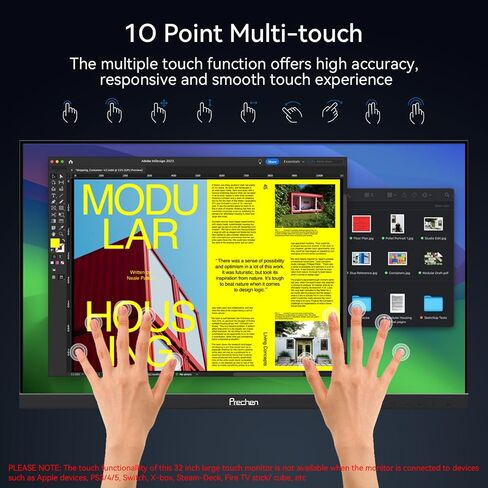 32 Inch 4K Touch Monitor, 144Hz UHD 3840x2160 Desktop Monitor 10-Point Touchscreen, HDMI 2.1 & DP 1.4 & Type-C, HDR 400, Height-Adjustable & Rotatable Stand VESA Mountable External Touch Screen for PC in Kuwait