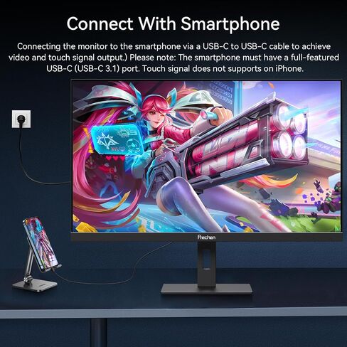 32 Inch 4K Touch Monitor, 144Hz UHD 3840x2160 Desktop Monitor 10-Point Touchscreen, HDMI 2.1 & DP 1.4 & Type-C, HDR 400, Height-Adjustable & Rotatable Stand VESA Mountable External Touch Screen for PC in Kuwait