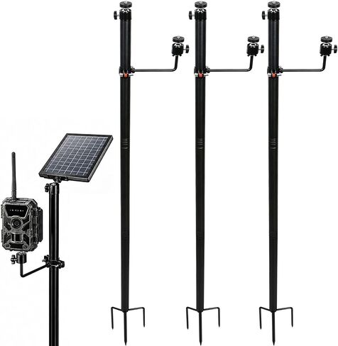 Professional Trail Camera Mount, 57" Extra Tall Wildlife Camera Stand with Dual 1/4"-20 Ball Heads, Adjustable Side Arm, Tool-Free Ground Stake for Hunting, Game Camera (3, Black, 57") in Kuwait