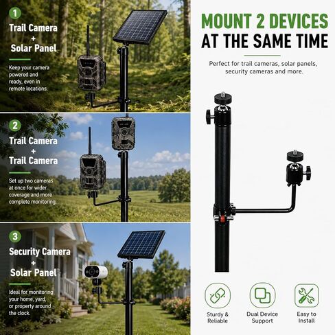 Professional Trail Camera Mount, 57" Extra Tall Wildlife Camera Stand with Dual 1/4"-20 Ball Heads, Adjustable Side Arm, Tool-Free Ground Stake for Hunting, Game Camera (3, Black, 57") in Kuwait