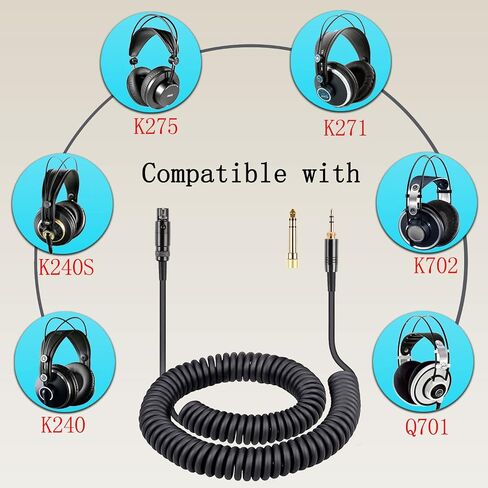 FAAEAL K702 Coiled Audio Cable Compatible with AKG Q701 K712 K240S K271S K241 K275 Pioneer HDJ-2000 beyerdynamic DT 770 DT 990 Pro Headphones with 6.35mm(1/4") Adapter 14ft(3.5mm) in Kuwait