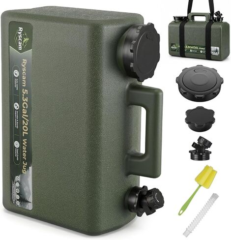 Camping Water Jug, 5.3 Gallon/20L Camping Water Container with Spigot, BPA Free Portable Dispenser, Leak-Proof Large Emergency Storage Containers for Outdoor Hiking (Green, 5.3, Gallons) in Kuwait