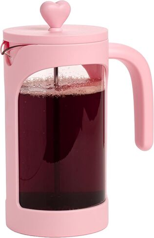 Paris Hilton French Press Coffee Maker, 8-Cup Coffee Press with Heart Knob Lid, Temperature Safe Glass and Stainless Steel Filter, Pink in Kuwait