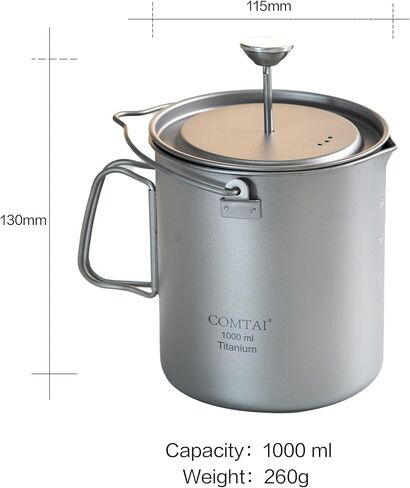 Titanium French Press Pot 1000mL/35 fl ozCoffee Maker Camping with Lid and Filter Titanium French Press Cup Backpacking for Outdoor Hiking Camp (1000ml) in Kuwait