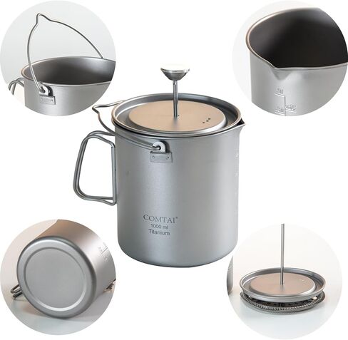 Titanium French Press Pot 1000mL/35 fl ozCoffee Maker Camping with Lid and Filter Titanium French Press Cup Backpacking for Outdoor Hiking Camp (1000ml) in Kuwait