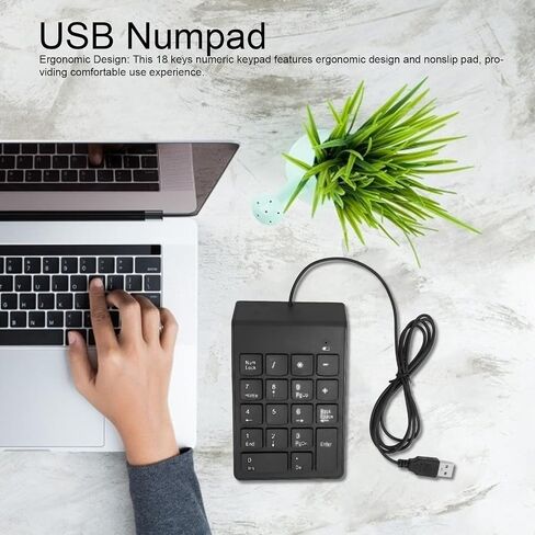 18 Keys Numeric Keypad, USB Wired with Plug and Play, Ergonomic Design Nonslip Pad forAndroid Tablet, Window s in Kuwait