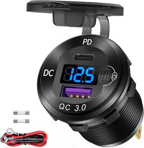 Motorcycle USB C Charger 12V Outlet [36W PD+18W QC] Waterproof Car Adapter in Kuwait