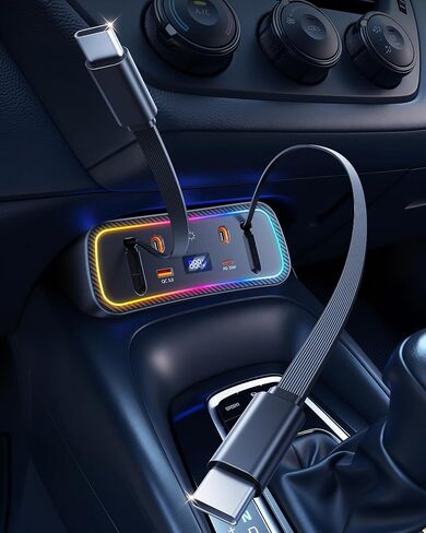 Car Charger Usb Hub with RGB Light for 2026 2025 2024 2023 2022 2021 2020 Toyota Corolla Accessories, 4-Port Docking Station with Retractable Cable, Phone Fast Charging Hub with Voltage Display in Saudi Arabia