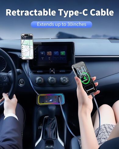 Car Charger Usb Hub with RGB Light for 2026 2025 2024 2023 2022 2021 2020 Toyota Corolla Accessories, 4-Port Docking Station with Retractable Cable, Phone Fast Charging Hub with Voltage Display in Saudi Arabia