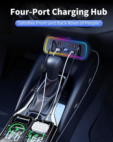 Car Charger Usb Hub with RGB Light for 2026 2025 2024 2023 2022 2021 2020 Toyota Corolla Accessories, 4-Port Docking Station with Retractable Cable, Phone Fast Charging Hub with Voltage Display in Saudi Arabia