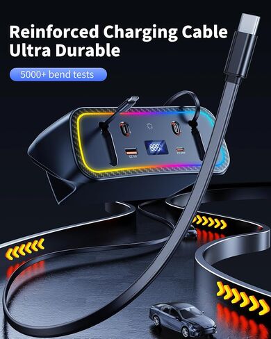 Car Charger Usb Hub with RGB Light for 2026 2025 2024 2023 2022 2021 2020 Toyota Corolla Accessories, 4-Port Docking Station with Retractable Cable, Phone Fast Charging Hub with Voltage Display in Saudi Arabia