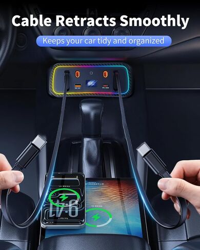 Car Charger Usb Hub with RGB Light for 2026 2025 2024 2023 2022 2021 2020 Toyota Corolla Accessories, 4-Port Docking Station with Retractable Cable, Phone Fast Charging Hub with Voltage Display in Saudi Arabia