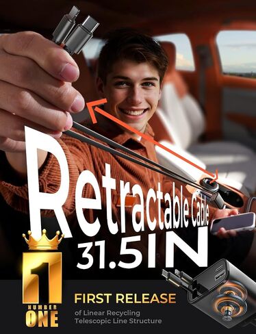 LISEN 4 in 1 Starlight Retractable Car Charger, 75W USB C Cigarette Adapter Fast Charging, Starlight Retractable Car Accessories for Women Mom, for iPhone 17 Pro Max Air 16 15 14 13 12 in Kuwait