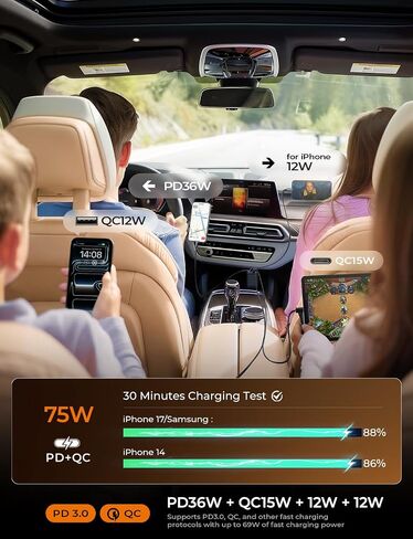LISEN 4 in 1 Starlight Retractable Car Charger, 75W USB C Cigarette Adapter Fast Charging, Starlight Retractable Car Accessories for Women Mom, for iPhone 17 Pro Max Air 16 15 14 13 12 in Kuwait