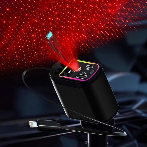 Starlight Retractable Car Charger,66W Fast Car Chargers Adapter 4 in 1 with 2 USB Car Chargers for Phone iPhone 16/15/14/13/12/11 and for Android - Black in Kuwait