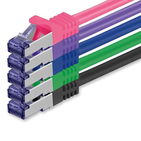1aTTack.de Cat.7 LAN ethernet Cable 0,5m - 5 Colors Set 02 - Cat7 LAN Network 10GBASE-T - 10000 Mbps (Sftp Pimf) Double Shielded patchcable RJ45 Plug Cat.6a in Kuwait