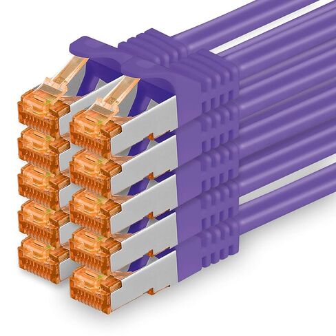 Cat.7 ethernet Cable 0,5m - Violet - 10 Pieces - Cat7 LAN Network 10GBASE-T - 10000 Mbps (Sftp Pimf) Double Shielded patchcable RJ45 Plug Cat.6a in Kuwait