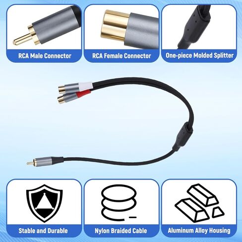2pcs 1 Male to 2 Female Shielded RCA Y Splitter(40cm/15.75in) in Saudi Arabia