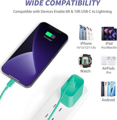 iPhone Charger Fast Charging,[MFi Certified] 2Pack 20W Type C Fast Charger Block with [10FT&6FT] USB C to Lightning Cable Compatible for iPhone 14/13/12/11 Pro Max/Xs Max/XR/X,iPad in Kuwait