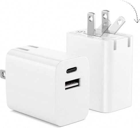 UL Certified 20W USB C Charger Block [2-Pack], Dual Port Fast Wall Charger Adapter with Foldable Plug, Safe Fast Charging Block for iPhone 15 14 13 Pro Max, iPad, Samsung Galaxy, Pixel (White) in Kuwait