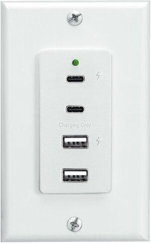 Magnadyne Wall Mount USB-C & USB-A Charging Ports for RV & Vehicle Use, New Model, Includes Wall Plate (White) in Kuwait