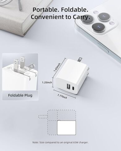 UL Certified 20W USB C Charger Block [2-Pack], Dual Port Fast Wall Charger Adapter with Foldable Plug, Safe Fast Charging Block for iPhone 15 14 13 Pro Max, iPad, Samsung Galaxy, Pixel (White) in Kuwait