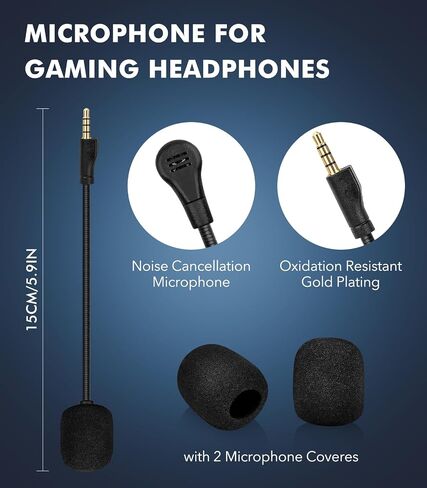 Detachable Replacement Mic for Logitech G PRO X1/X2 / G PRO X Wireless/G Pro Wired Headsets – Noise-Cancelling Boom Mic with 2 Foam Covers Included in Kuwait
