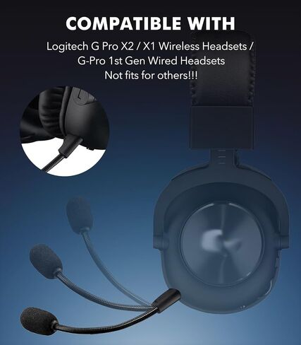 Detachable Replacement Mic for Logitech G PRO X1/X2 / G PRO X Wireless/G Pro Wired Headsets – Noise-Cancelling Boom Mic with 2 Foam Covers Included in Kuwait