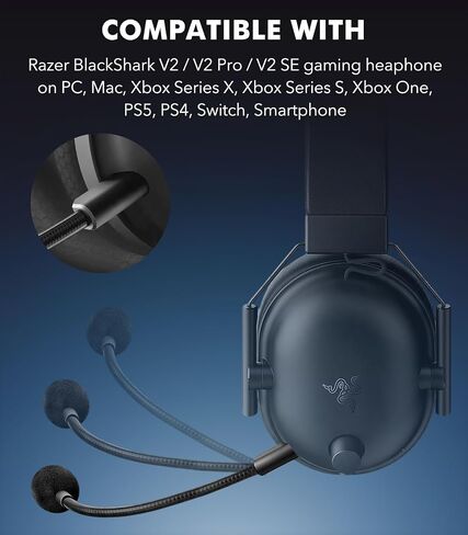 Gaming Mic for Razer BlackShark V2/V2 Pro Wireless Gaming Headset – Detachable 3.5mm Mic with Foam Windscreen, Flexible Gooseneck, Noise-Cancelling, Compatible with PC PS5 Xbox in Kuwait