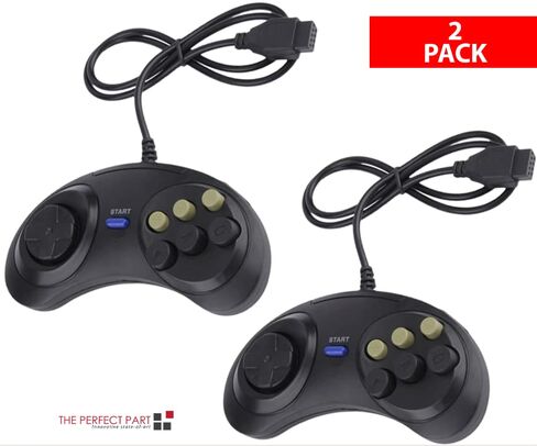 THE PERFECT PART 2X 6 Button Game Pad Controller For SEGA Genesis Black Old School Classic New in Kuwait