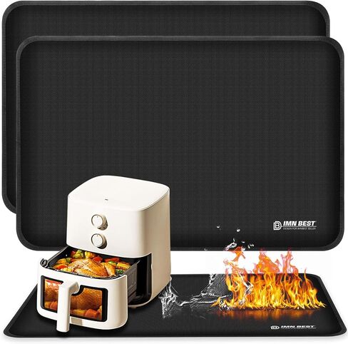 Heat Resistant Mat for Air Fryer Site, Fireproof Silicone Mat for Kitchen Countertop, Non-slip and Waterproof, Countertop Protector (Black, (30"X20") x2) in Saudi Arabia